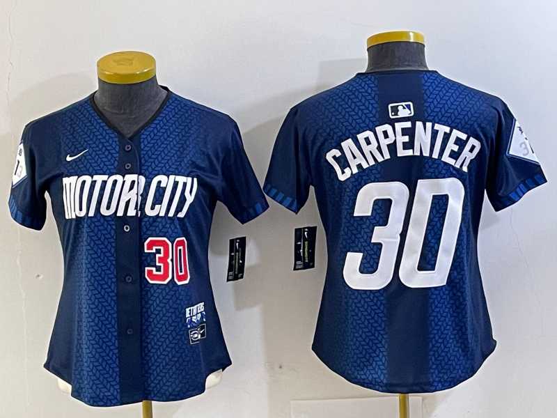 Womens Detroit Tigers #30 Kerry Carpenter Number 2024 Navy City Connect Cool Base Limited Stitched Jersey